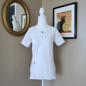 Athleta White 3/4 Zip Short Sleeve Athletic Top S